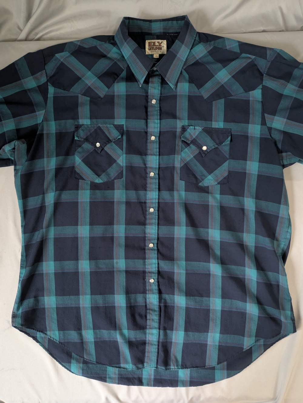 Ely Cattleman Navy and Teal Plaid Western Snap Shirt